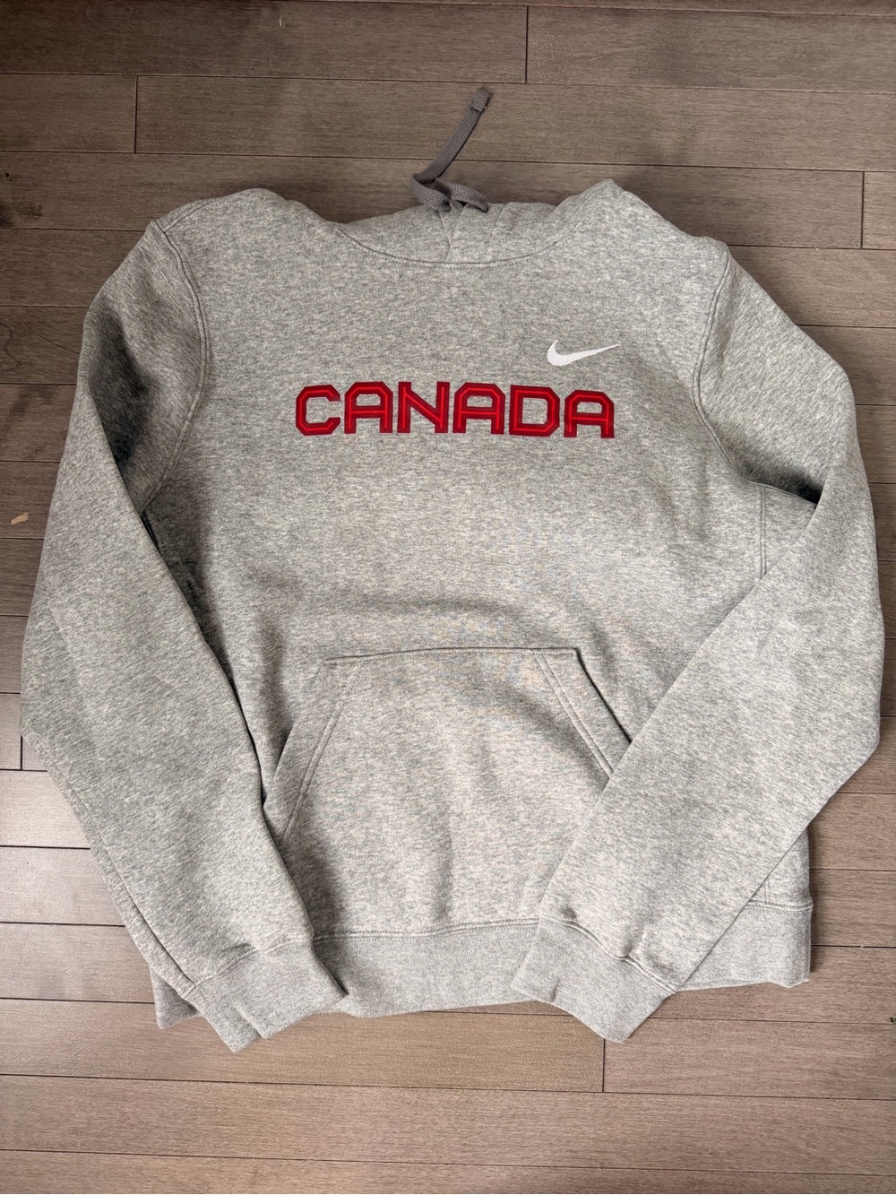 Nike Gray Hoodie with Red CANADA Lettering and White Swoosh